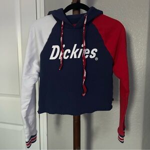 W Dickies Blue Red & White Color Block Cropped Logo Hoodie Size S |D62